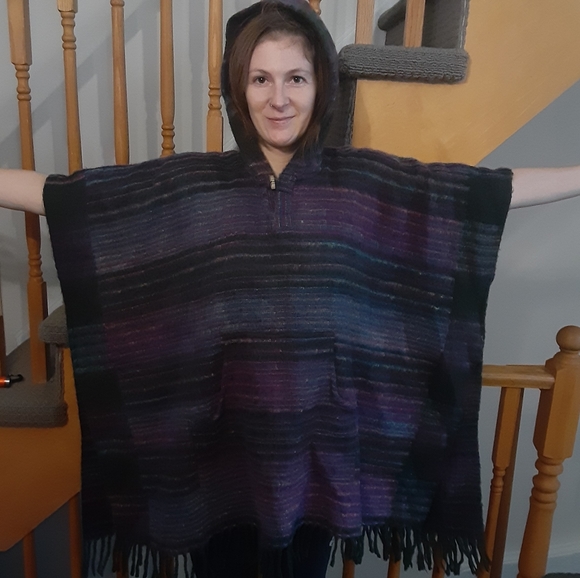 NWT Ark Imports Fairtrade Boho Fringe Poncho Purple/Blue/Green-Women's One Size - Picture 10 of 11